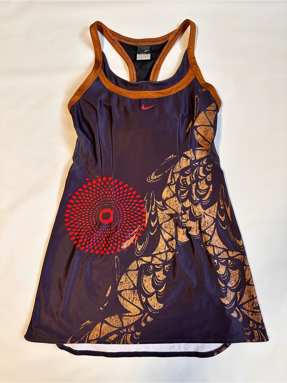Nike Women’s Purple Swim Dress with Brown Trim and Red Accent